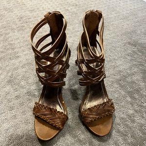 Brown braided sexy heels